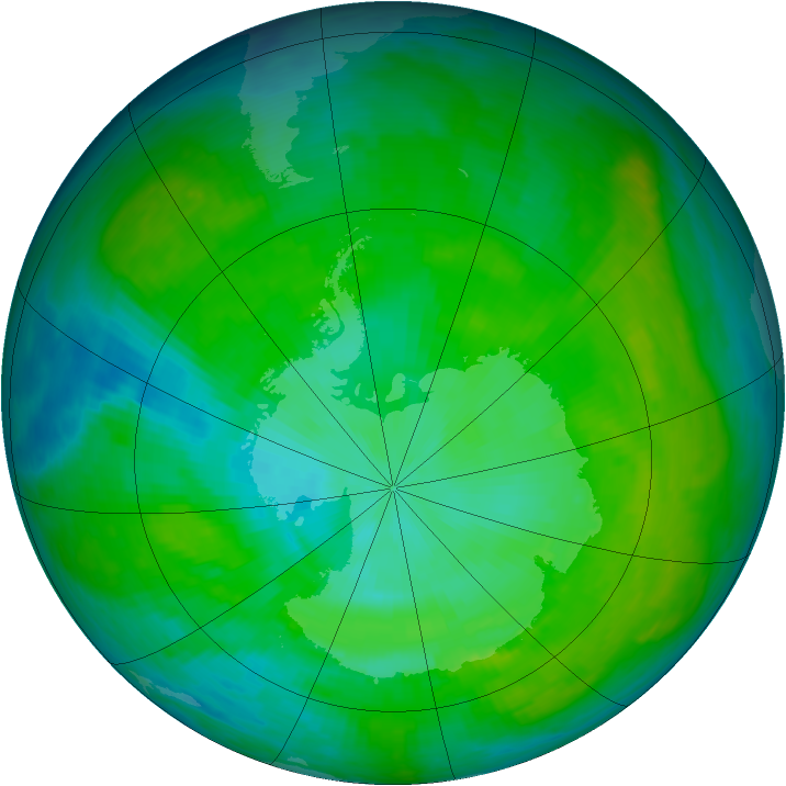 Antarctic ozone map for 01 January 1985